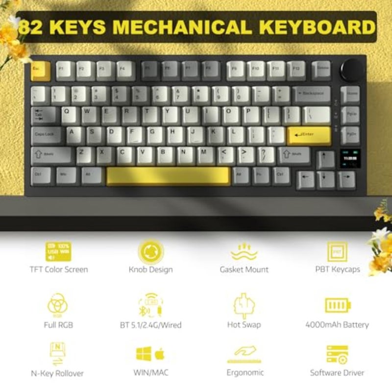 لوحة مفاتيح ميكانيكية Ajazz AK820 Pro للألعاب والاستخدام المكتبي، أغطية مفاتيح ABS، رمادي، رغوة ممتصة للصوت من 5 طبقات مع إضاءة جنوب RGB ومفاتيح سمكة - Image 2