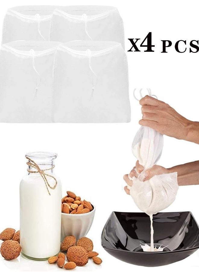 rocooart 4 PCS Quality Nut Milk Bag, 30*30 cm Reusable Almond Milk Bag and All Purpose Food Strainer, Fine Mesh Nylon Cheesecloth and Cold Brew Coffee Filter (White)  - Image 1