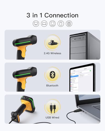 Inateck Industrial Barcode Scanner Wireless, 2D QR Code Scanner with Smart Charging Stand, IP67 Waterproof and Dustproof, Barcode Reader with 2600mAh Battery，Handscanner with App & SDK, BCST-75S - Image 5