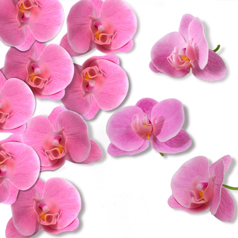 LARDUX 20 PCS Artificial Orchid Flower Heads  Fake Butterfly Flower Heads Faux Flower Head Bulk for Cakes Hair Accessories Headbands Hats Wedding Crafts Decoration  Pink