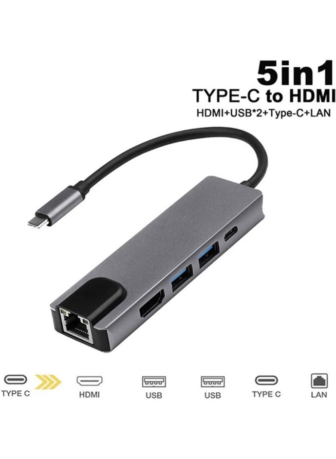 Type-C to HDTV 5-in-1 Adapter | HDMI 4K, Ethernet LAN, 2x USB 3.0, Type-C PD | Multiport Hub for Laptop, Tablet & Smartphone - Image 2