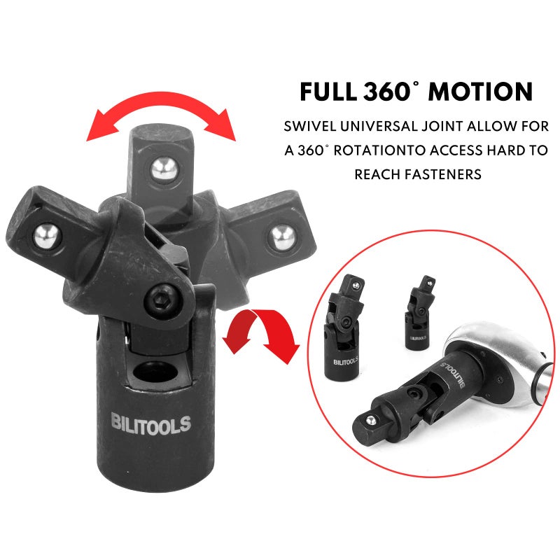 BILITOOLS 18-Piece Impact Socket Extension Set,includes 1/4" 3/8â€ & 1/2â€ Drive Extension Bar, Socket Adapter, Universal Joints, Cr-V Steel - Image 5