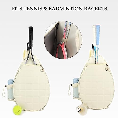 Rejolly New Tennis Racket Sling Bag for Women Men Quilted Water Resistant Racquet Cover One Shoulder Crossbody Bags for Pickleball Paddles, Badminton Racquet Cream White - Image 4