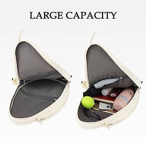 Rejolly New Tennis Racket Sling Bag for Women Men Quilted Water Resistant Racquet Cover One Shoulder Crossbody Bags for Pickleball Paddles, Badminton Racquet Cream White - Image 3