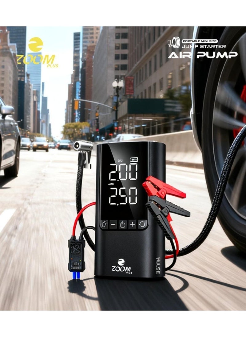 Zoom Plus [PULSE] 1500A Jump Starter & Air Compressor | 12V Smart Car Battery Booster | 150PSI Air Pump (1.5L Displacement) | Digital Screen, Emergency Light & Phone Charger - Image 3
