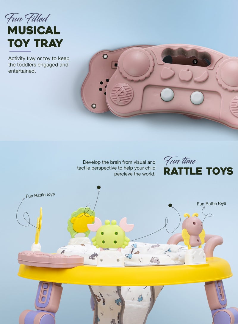 Baybee 2 in1 Push Baby Walker for Kids, Round Kids Walker with Push handle, 360 Rotatable Seat, Musical Toy Bar & Footmat | Kids Activity Walker | Push Walker for Baby Boy Girl 6 to 24 Months Pink - Image 5