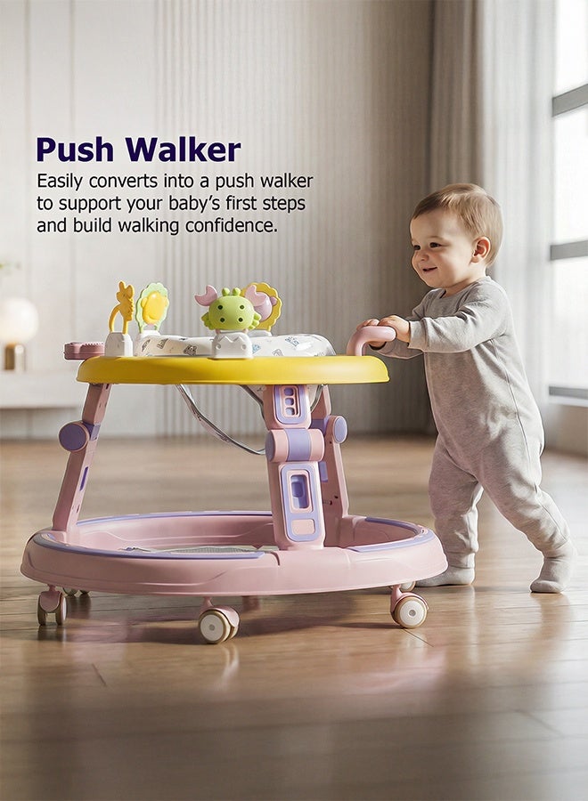 بيبي مشاية الأطفال 2 في 1 من بايبي للأطفال، مشاية مستديرة للأطفال مع مقبض دفع، مقعد قابل للدوران 360 درجة، شريط ألعاب موسيقية وسجادة قدم | مشاية أنشطة الأطفال | مشاية الدفع للأطفال الأولاد والبنات من عمر 6 إلى 24 شهرًا باللون الوردي - Image 3