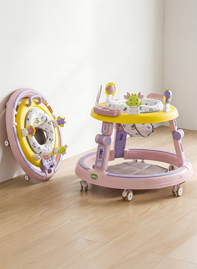 بيبي مشاية الأطفال 2 في 1 من بايبي للأطفال، مشاية مستديرة للأطفال مع مقبض دفع، مقعد قابل للدوران 360 درجة، شريط ألعاب موسيقية وسجادة قدم | مشاية أنشطة الأطفال | مشاية الدفع للأطفال الأولاد والبنات من عمر 6 إلى 24 شهرًا باللون الوردي - Image 1