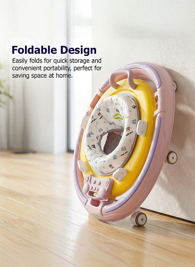 بيبي مشاية الأطفال 2 في 1 من بايبي للأطفال، مشاية مستديرة للأطفال مع مقبض دفع، مقعد قابل للدوران 360 درجة، شريط ألعاب موسيقية وسجادة قدم | مشاية أنشطة الأطفال | مشاية الدفع للأطفال الأولاد والبنات من عمر 6 إلى 24 شهرًا باللون الوردي - Image 5