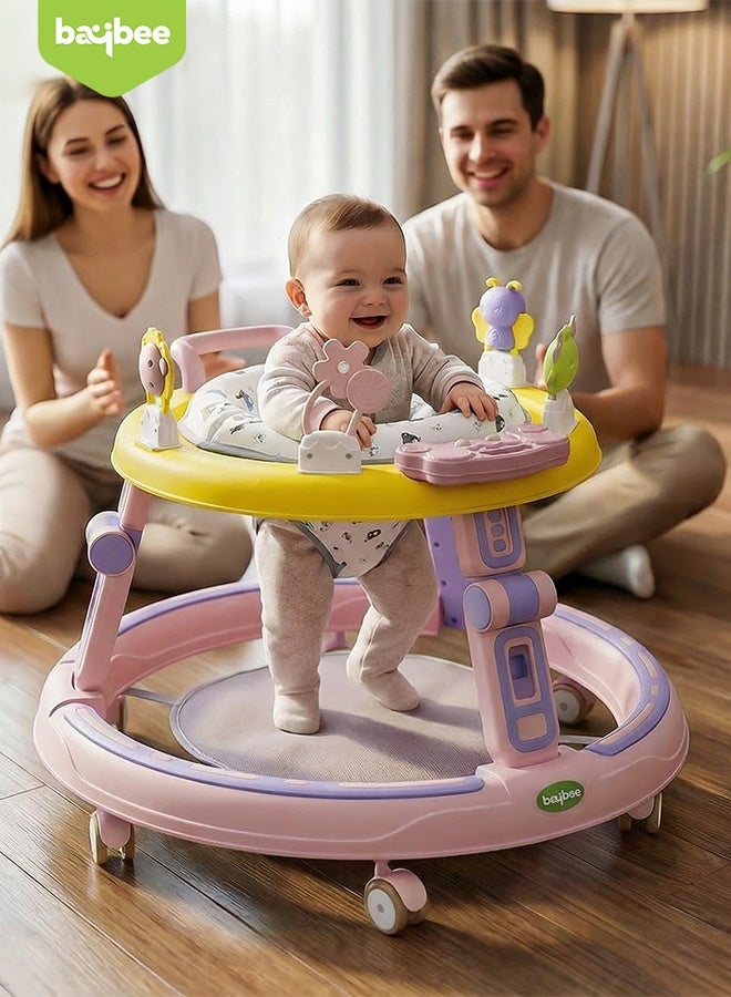 بيبي مشاية الأطفال 2 في 1 من بايبي للأطفال، مشاية مستديرة للأطفال مع مقبض دفع، مقعد قابل للدوران 360 درجة، شريط ألعاب موسيقية وسجادة قدم | مشاية أنشطة الأطفال | مشاية الدفع للأطفال الأولاد والبنات من عمر 6 إلى 24 شهرًا باللون الوردي - Image 2