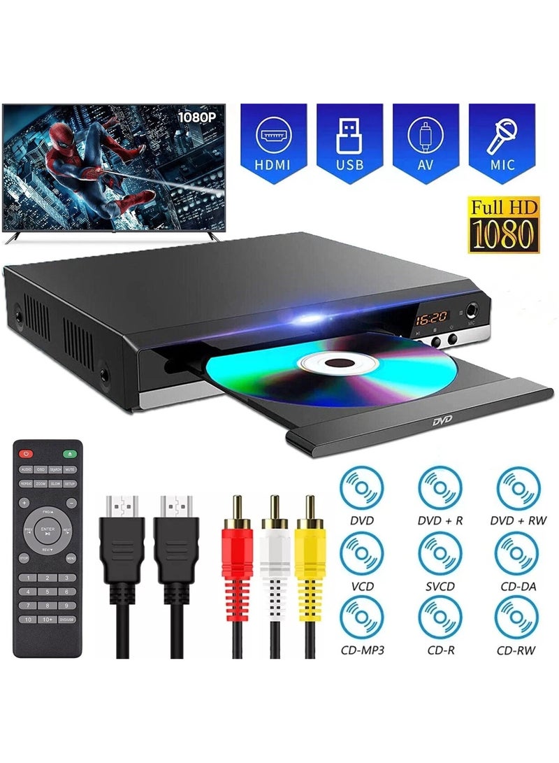 KADIP 1080P HD DVD Player, HDMI Region Free DVD Players for TV, Remote Control, HDMI/RCA Output Cable, USB Input, Breakpoint Memory, Built-in PAL/NTSC, CD Players for Home, Support TV Monitor/Projector - Image 1