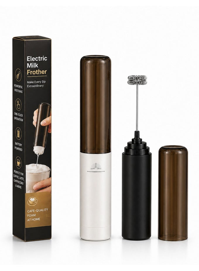 ELECTRIC MILK FROTHER HANDHELD COFFEE FROTHER, PORTABLE STAINLESS STEEL MINI WHISK, ULTRA FAST DRINK MIXER FOR COFFEE, CAPPUCCINO, LATTE, MATCHA, HOT CHOCOLATE & CREAMER, BATTERY OPERATED FOAM MAKER - COFFEE ENTHUSIASTS GIFT (BLACK)