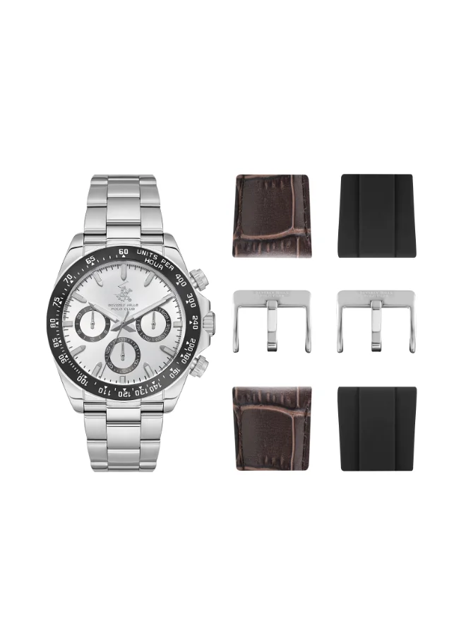 BEVERLY HILLS POLO CLUB Polo Club Men's Watch, Multi Function Display and Metal Strap - BP3608X.330, Silver