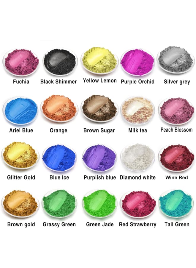 20 Colours Mica Powder Soap Paint Metallic Colour Resin with Spoon, Epoxy Resin Pigment for Candles, Makeup, Paint, Slime, Nail Polish (20 x 10 g)  - Image 2