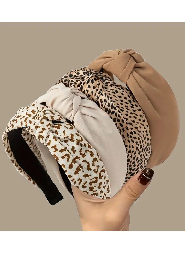 Goolsky 4PCS Elegant Leopard Print Fabric Hairbands, Simple Style Knot Headbands, Fashion Vintage Daily Wear Hair Accessories for Women - Image 1