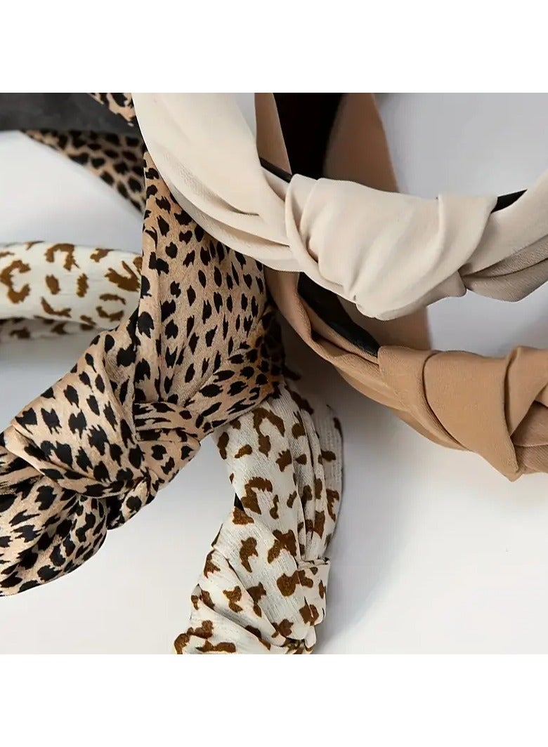 Goolsky 4PCS Elegant Leopard Print Fabric Hairbands, Simple Style Knot Headbands, Fashion Vintage Daily Wear Hair Accessories for Women - Image 4