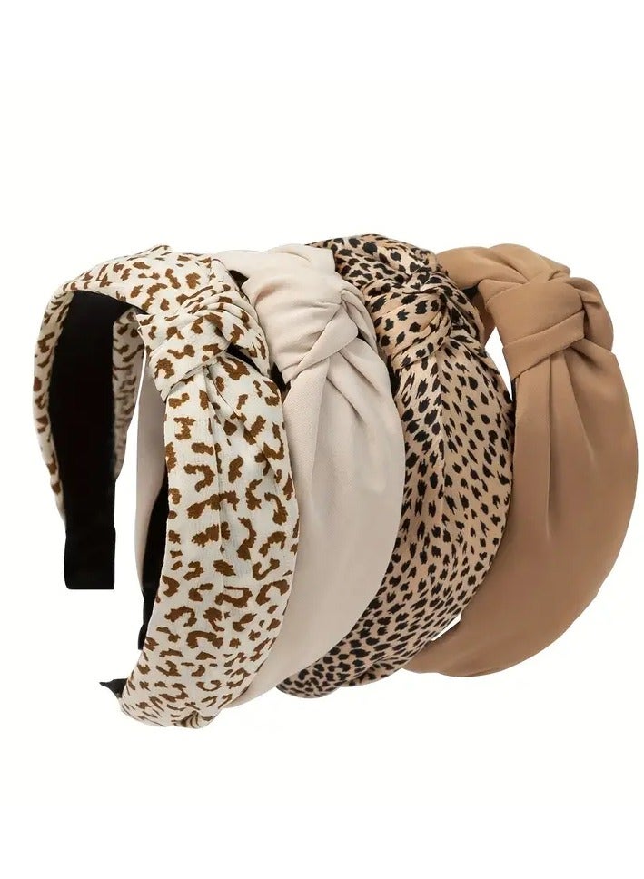 Goolsky 4PCS Elegant Leopard Print Fabric Hairbands, Simple Style Knot Headbands, Fashion Vintage Daily Wear Hair Accessories for Women - Image 5