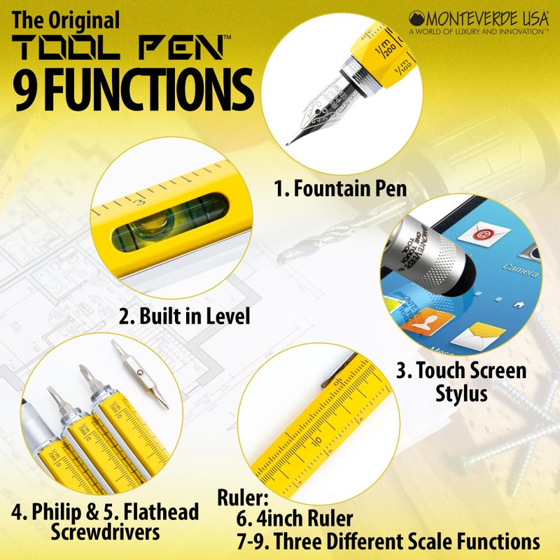 Monteverde USA One Touch Tool Pen, Fountain Pen, Yellow (MV35231),Medium - Image 2