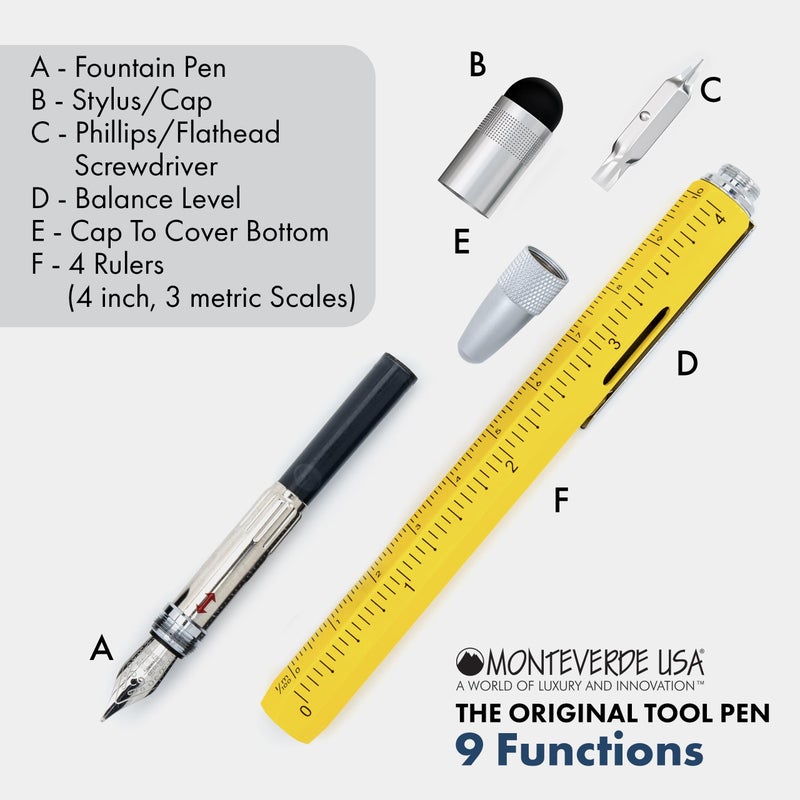 Monteverde USA One Touch Tool Pen, Fountain Pen, Yellow (MV35231),Medium - Image 3