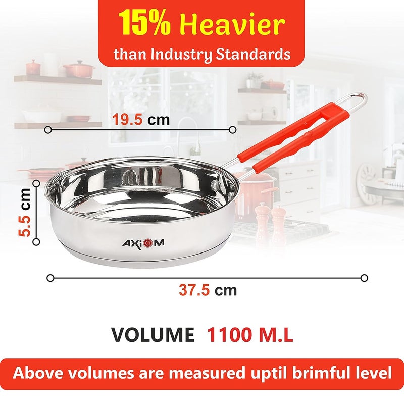 AXIOM Stainless Steel Frypan 1 Liter with Silicon Handle and TRIPLY Induction Thick Base for Shallow & Deep Frying 1000 ML - Image 5