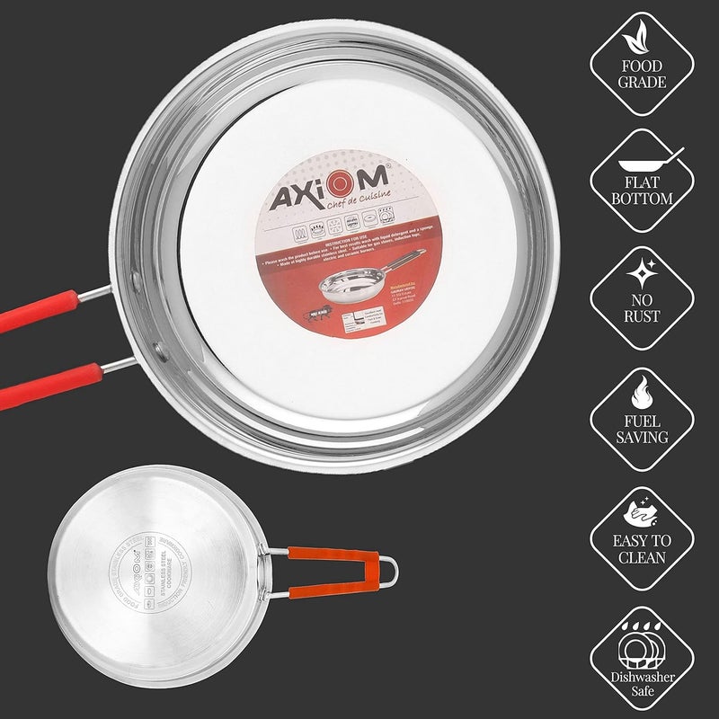 AXIOM Stainless Steel Frypan 1 Liter with Silicon Handle and TRIPLY Induction Thick Base for Shallow & Deep Frying 1000 ML - Image 3