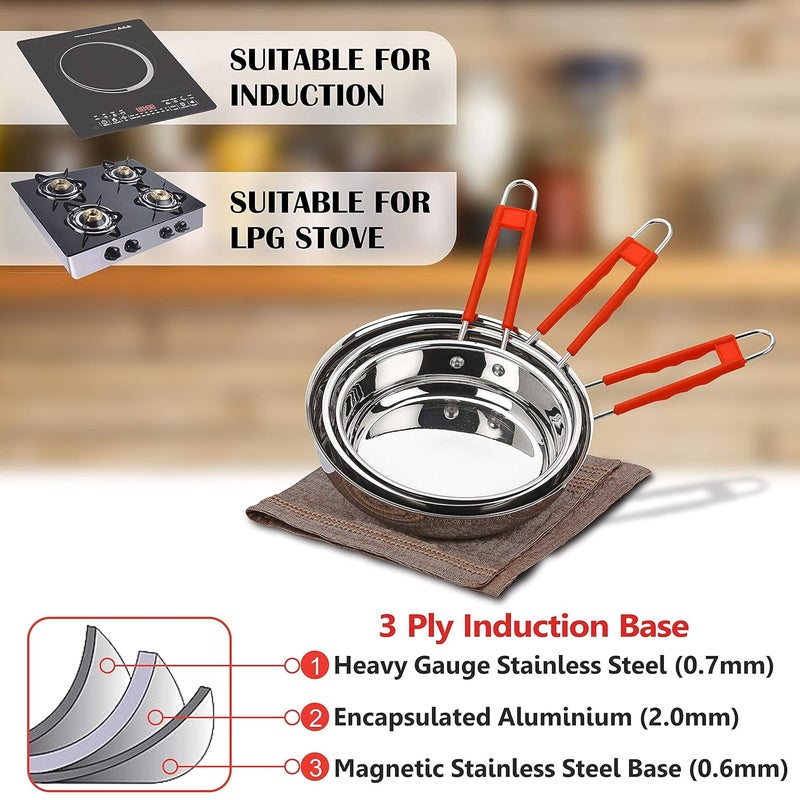 AXIOM Stainless Steel Frypan 1 Liter with Silicon Handle and TRIPLY Induction Thick Base for Shallow & Deep Frying 1000 ML - Image 2