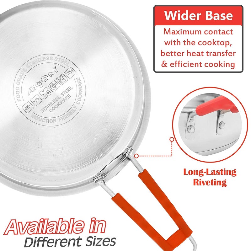 AXIOM Stainless Steel Frypan 1 Liter with Silicon Handle and TRIPLY Induction Thick Base for Shallow & Deep Frying 1000 ML - Image 4