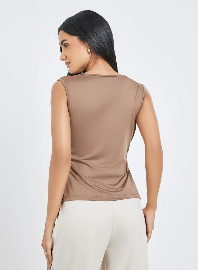 Styli Styli Women Brown Gathered Waist Sleeveless Top