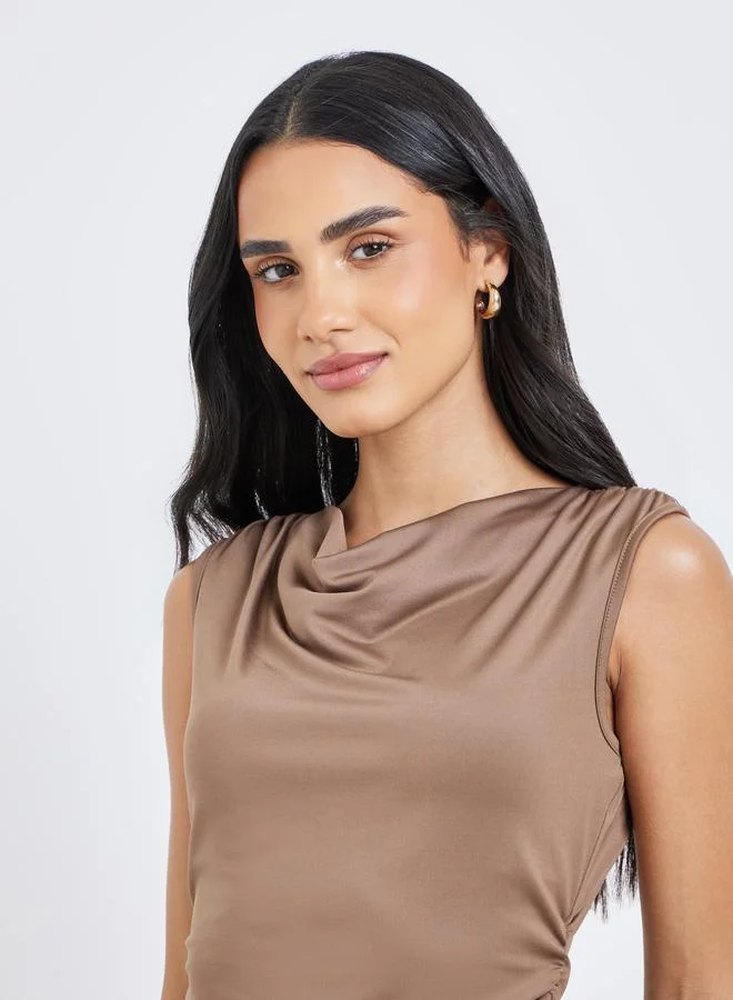 Styli Styli Women Brown Gathered Waist Sleeveless Top