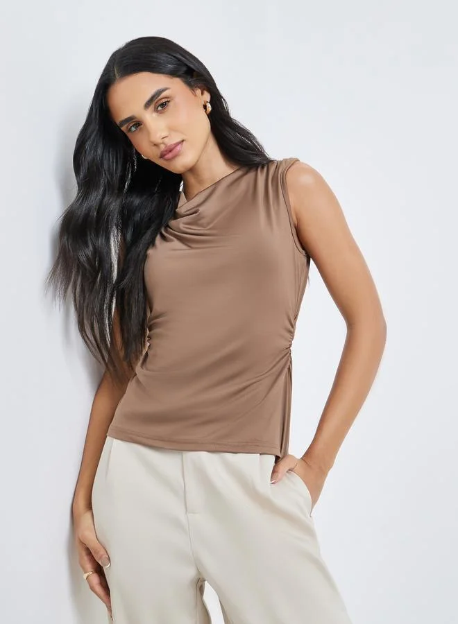 Styli Styli Women Brown Gathered Waist Sleeveless Top