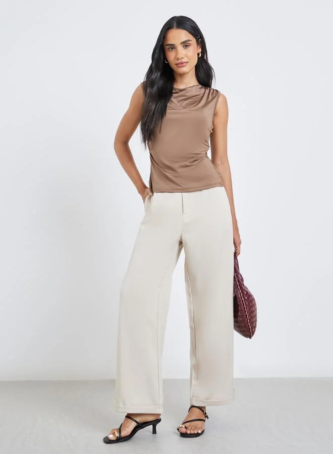 Styli Styli Women Brown Gathered Waist Sleeveless Top