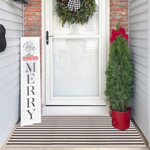 LEEVAN Black and White Striped Outdoor Rug Runner 24"x51" Layering Doormat Farmhouse Front Porch Rug Cotton Woven Washable Throw Carpet for Hallway/Front Steps/Bathroom/Kitchen/Home Entrance - Image 2