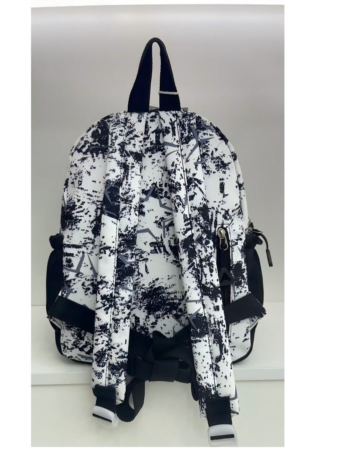 FASHION Trendy Graffiti - Style Student Backpack with Functional Pockets Urban Chic Black - White Splatter Print School Backpack  - Image 5