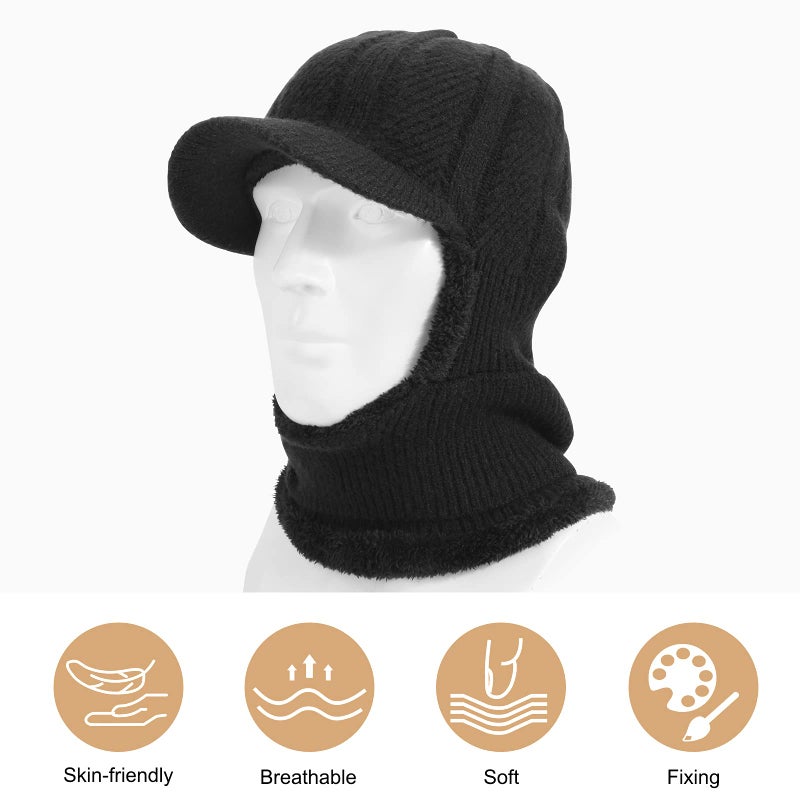 TAGVO Winter Knitted Balaclava, Visor Beanie Hat, Mask Neck Warmer Snood for Cycling Ski Hiking - Image 2