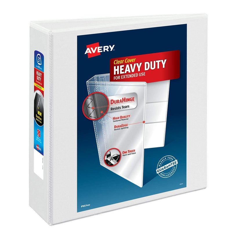 Avery Heavy-Duty View 3 Ring Binder, 3" One Touch Slant Rings, Holds 8.5" x 11" Paper, 1 White Binder (05604) - Image 1