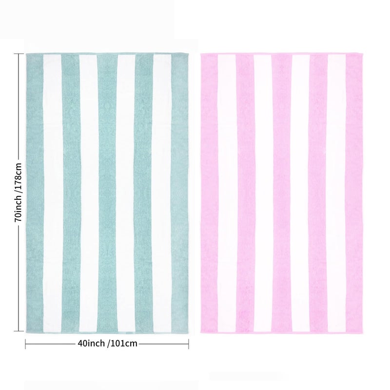 CLOWOOD Plush Oversized Beach Towel - Cotton 40 x 70 Inch Large Thick Aqua Striped Cabana Pool Swimming Towel - Image 3