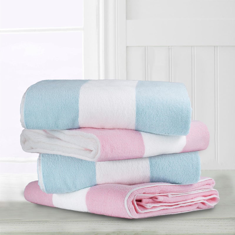 CLOWOOD Plush Oversized Beach Towel - Cotton 40 x 70 Inch Large Thick Aqua Striped Cabana Pool Swimming Towel - Image 5
