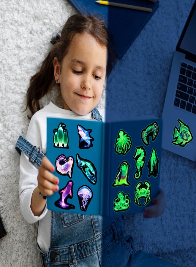 Robmoda Fantasy Glow in The Dark Ocean Animals Neon Stickers for Kids, 51 Pcs Colorful Adults Aesthetic Sea Creature Water Bottle Laptop Decals, Waterproof Vinyl Gift Crafts Party Skateboard Phone Case Decor - Image 4