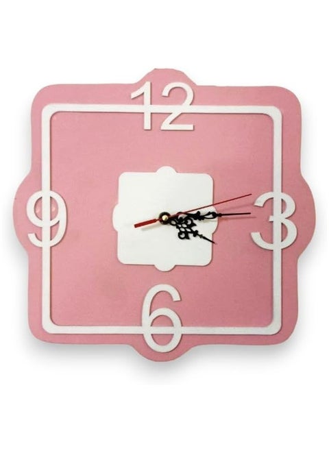 3 Shelf Secret Cabinet Wall Clock, Wooden Square Wall Clock with Gold Color Clock Hands, Hanging Clock with Top Shelf for Home Office Decorations (Pink)