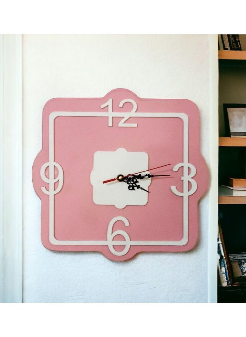 Generic - 3 Shelf Secret Cabinet Wall Clock, Wooden Square Wall Clock with Gold Color Clock Hands, Hanging Clock with Top Shelf for Home Office Decorations (Pink) - Image 1
