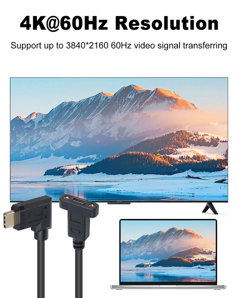 Poyiccot USB C Male to Female Extension Cable 1ft/30cm, Right& Left Angled 90 Degree USB 3.1 Type C Extender Charging & Sync Cable with Panel Mount Screw Hole for Charging & Sync (USB C Right M/F) - Image 4
