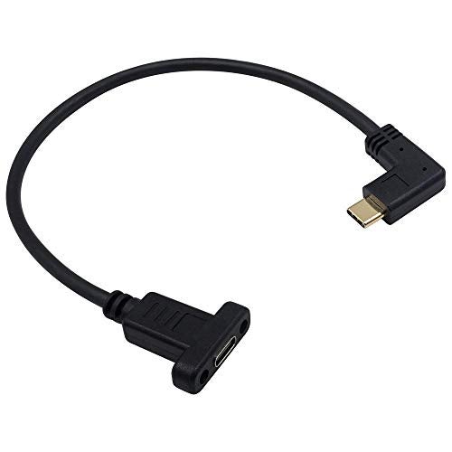 Poyiccot USB C Male to Female Extension Cable 1ft/30cm, Right& Left Angled 90 Degree USB 3.1 Type C Extender Charging & Sync Cable with Panel Mount Screw Hole for Charging & Sync (USB C Right M/F) - Image 1