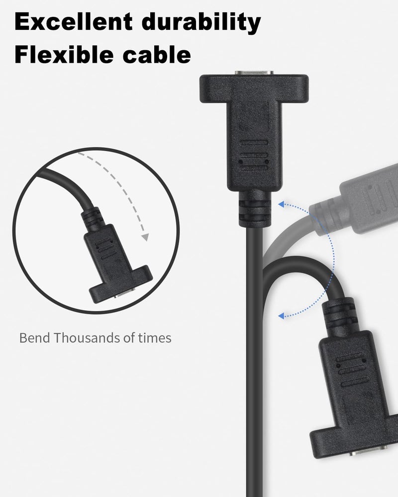 Poyiccot USB C Male to Female Extension Cable 1ft/30cm, Right& Left Angled 90 Degree USB 3.1 Type C Extender Charging & Sync Cable with Panel Mount Screw Hole for Charging & Sync (USB C Right M/F) - Image 5