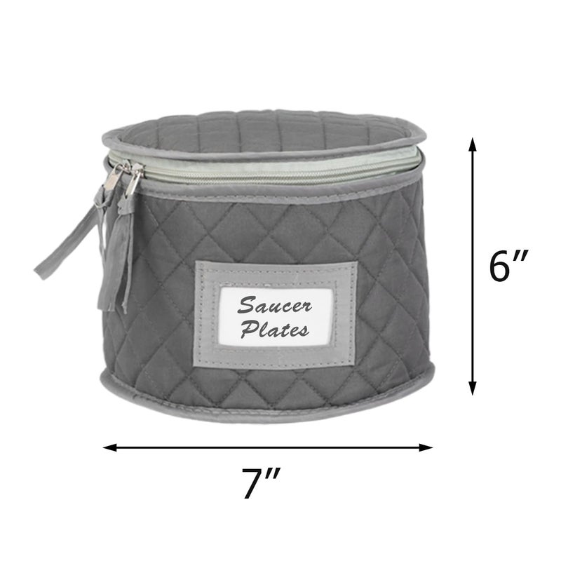StackStorePlusMore China Storage Case - Saucer or Small Plate Quilted Case - 7" diameter x 6" height - Gray - Includes 12 Felt Separators -Stackable With Padded Interior - Great for Appetizer Plates - Image 2