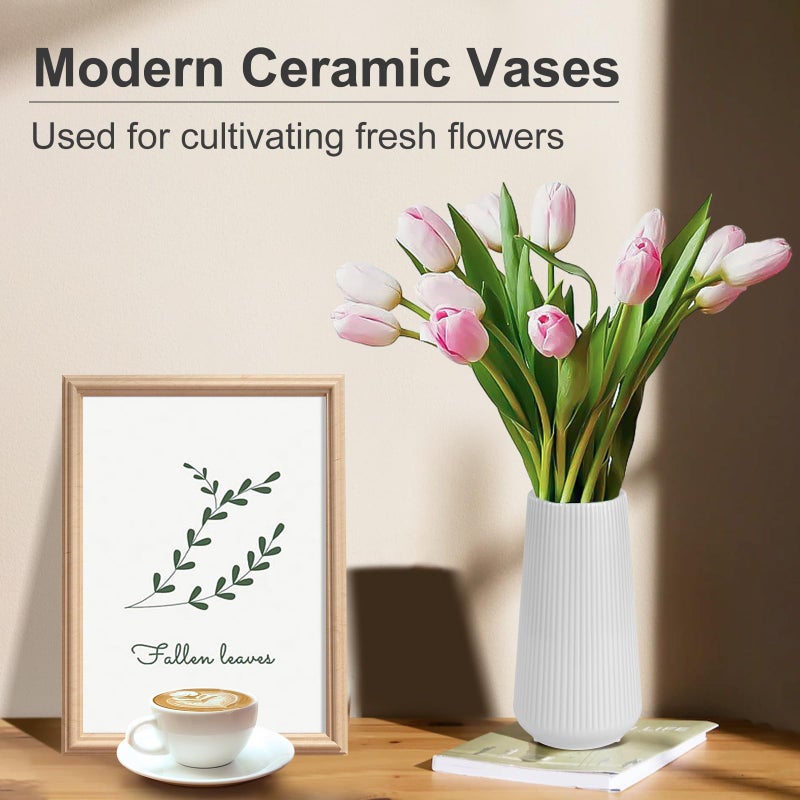 GUKJOB White Ceramic Vase  GUKJOB Flower Vase Ceramic Vase for Flowers  Decorative White Vase for Pampas Grass  Small Vase for Home Living Room Dining Table Farmhouse Office Decor (Grey) - Image 2