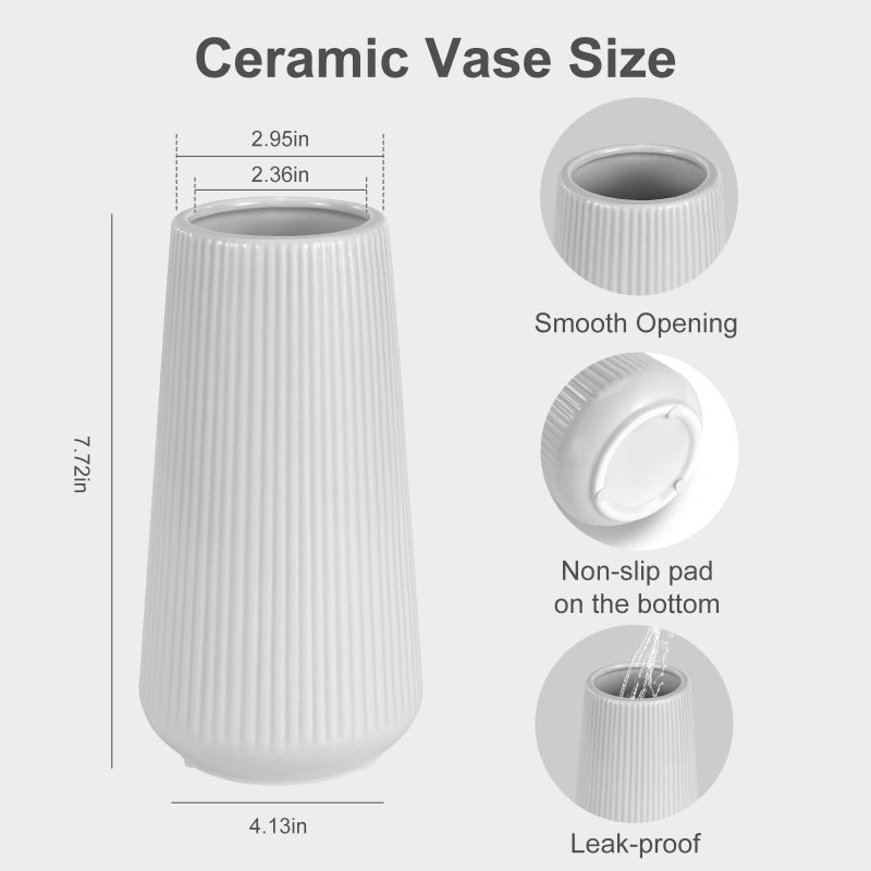 GUKJOB White Ceramic Vase  GUKJOB Flower Vase Ceramic Vase for Flowers  Decorative White Vase for Pampas Grass  Small Vase for Home Living Room Dining Table Farmhouse Office Decor (Grey) - Image 4