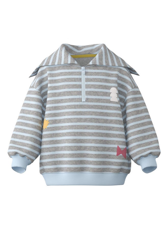Papapapa Autumn New Children's Sweatshirt Boys And Girls Stylish Striped Navy Collar Loose Top Maroon 110 - Image 3