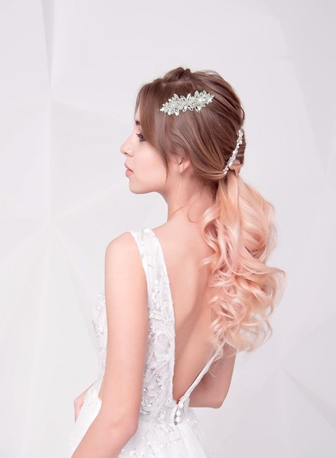 BLAAROOM 2Pcs Silver Crystal Pearl Hair Clips for Women Sparkly Rhinestone Flower Hair Barrettes French Bride Hair Clip Hair Accessories for Valentines Wedding Prom - Image 3