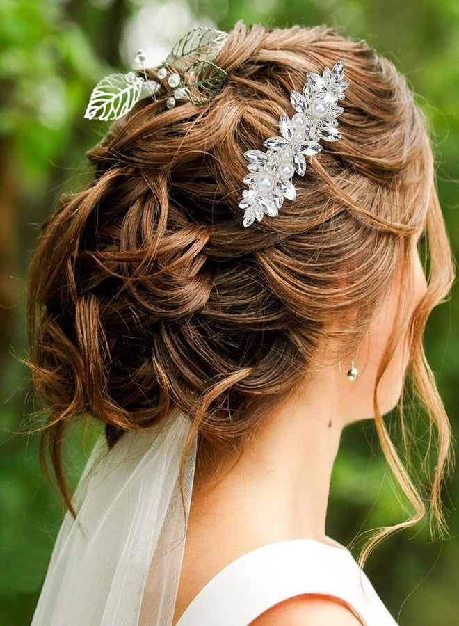 BLAAROOM 2Pcs Silver Crystal Pearl Hair Clips for Women Sparkly Rhinestone Flower Hair Barrettes French Bride Hair Clip Hair Accessories for Valentines Wedding Prom - Image 2