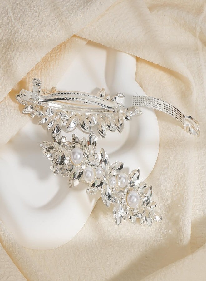BLAAROOM 2Pcs Silver Crystal Pearl Hair Clips for Women Sparkly Rhinestone Flower Hair Barrettes French Bride Hair Clip Hair Accessories for Valentines Wedding Prom - Image 5